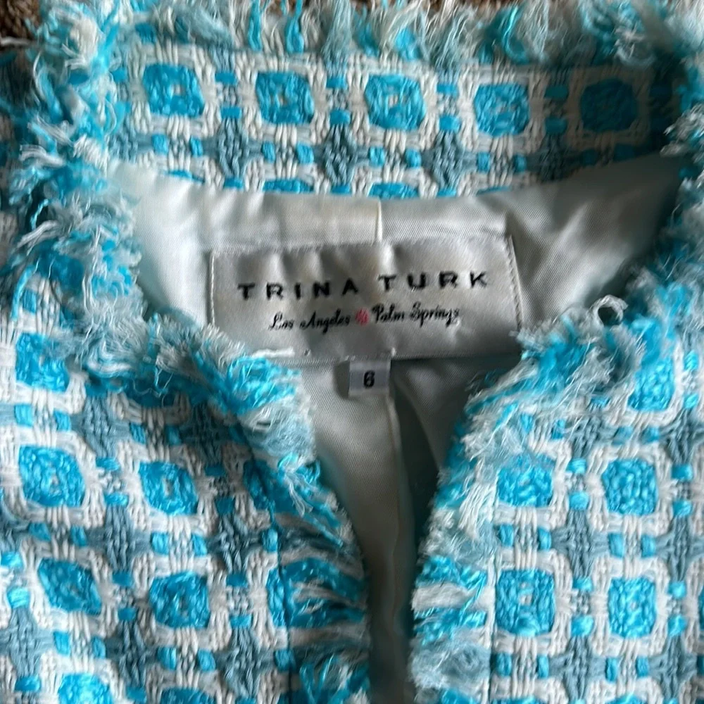 Trina Turk Tweed Blue and White Jacket size 6 - Picture 2 of 6